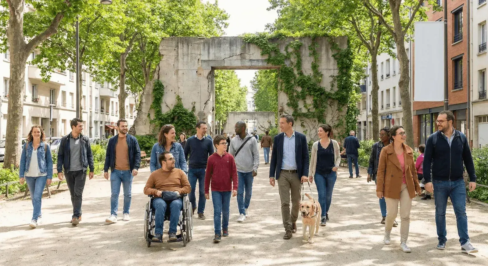 Vrijwilligers en begunstigden van vzw Cœur Historique tijdens een wandeling in Luik